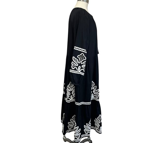 Chico’s Embroidered Boho Midi Dress Black White Size 3 XL 16 Resort Cruise - Picture 5 of 11